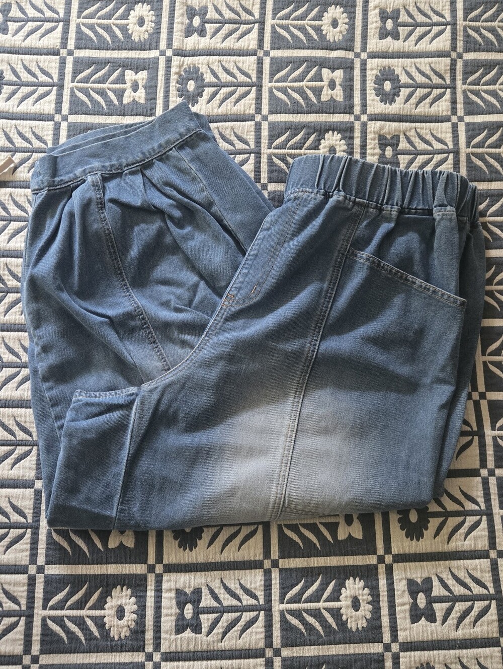 SHEIN Casual Elastic Waist Denim Jogger Pants - Blue